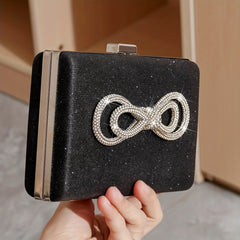 Glitter Rhinestone Bowknot Dinner Bag Clutch Square Evening Bag