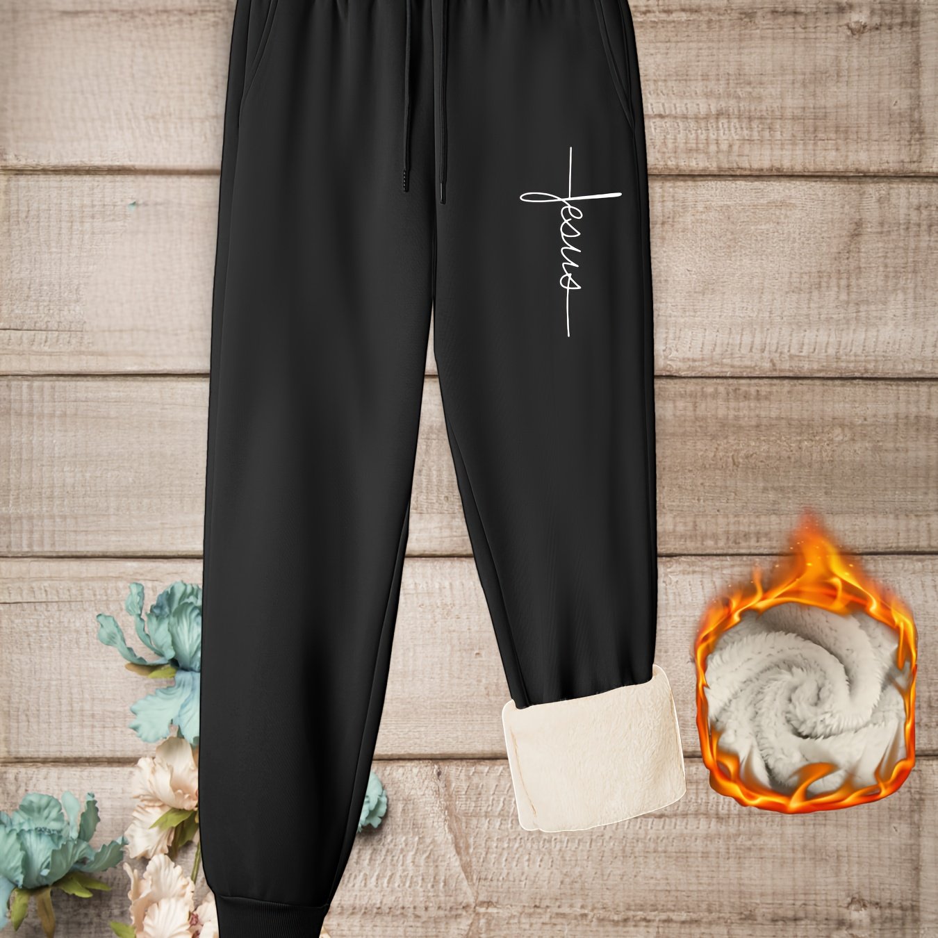  Letter Print Fleece Joggers