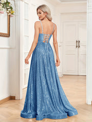 Sequined V-Neck Bridesmaid Dress Floor Length
