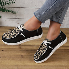 Leopard Print Canvas Lace Up Sneakers Lightweight Walking Shoes