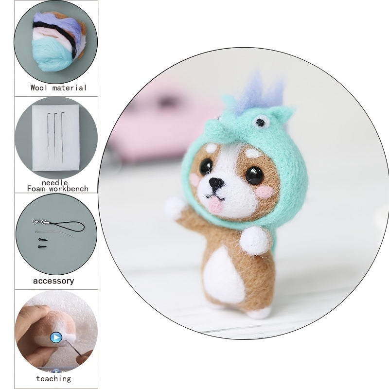 Corgi Felt Kit DIY Embroidery Wool Craft Stitch Needlework Needle Toy Gift