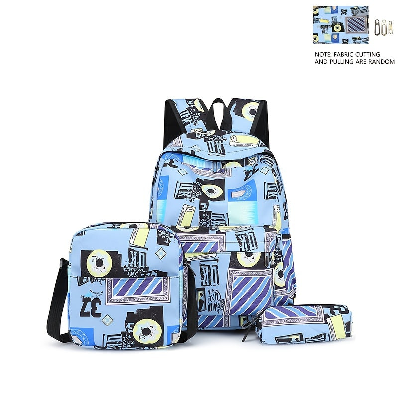 Cartoon Graffiti Print Backpack Set for Students