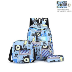 Cartoon Graffiti Print Backpack Set for Students