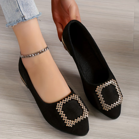 Women's Pointed Toe Ballet Flats Soft Sole Shoes Square Metal Decor
