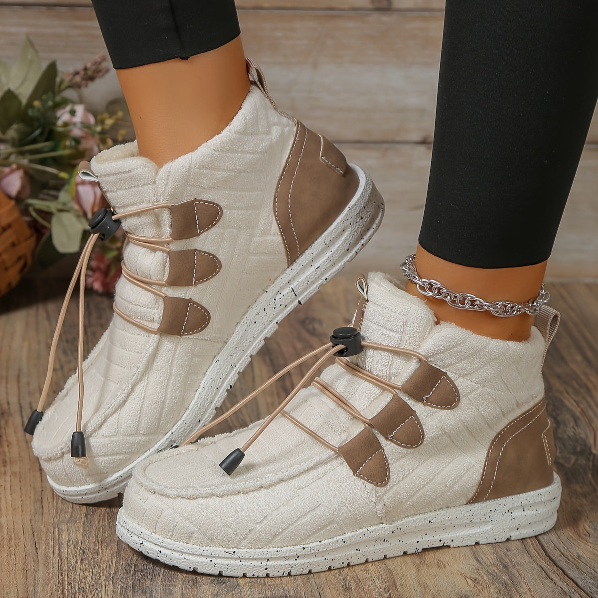 Plush Lined Thermal Flat Snow Boots Non Slip Fall Winter Warm Shoes