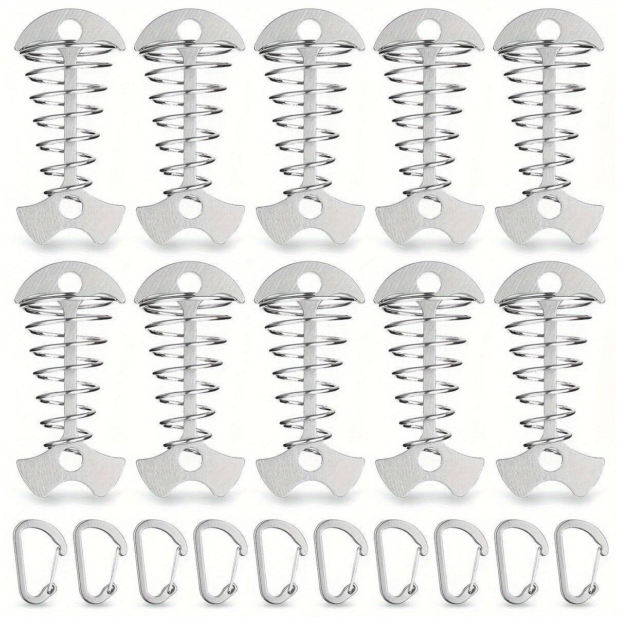10PCS Fishbone Anchor Pegs w/ Carabiners Aluminum Tie Down Tent Stakes