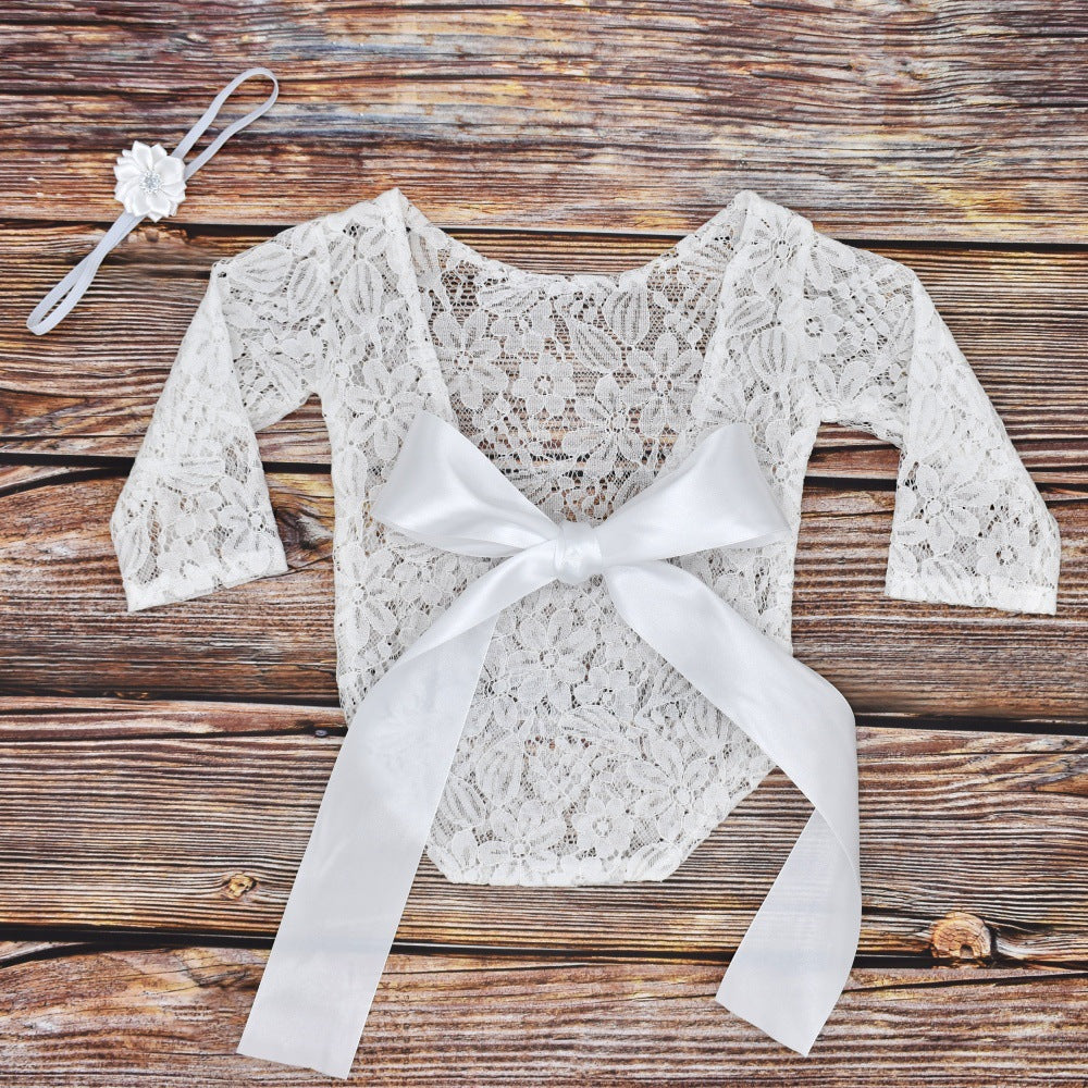 Newborn Clothes With Bowknot Lace Hairband