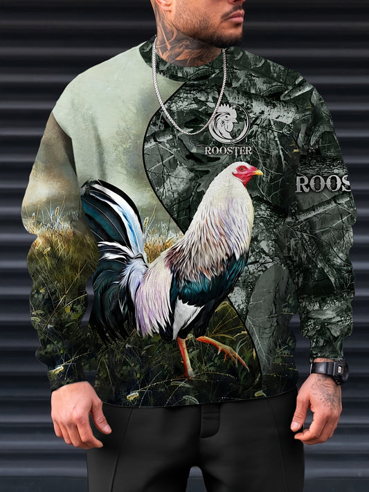 Rooster Print Men's Graphic Sweatshirt Loose Pullover For Autumn Winter