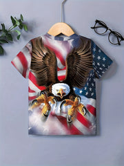 3D American Flag & Eagle Print T-shirt Kids Summer Clothes Gift Sports