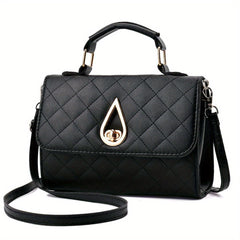 Argyle Quilted Handbag Faux Leather Flap Purse Buckle Decor Crossbody Bag