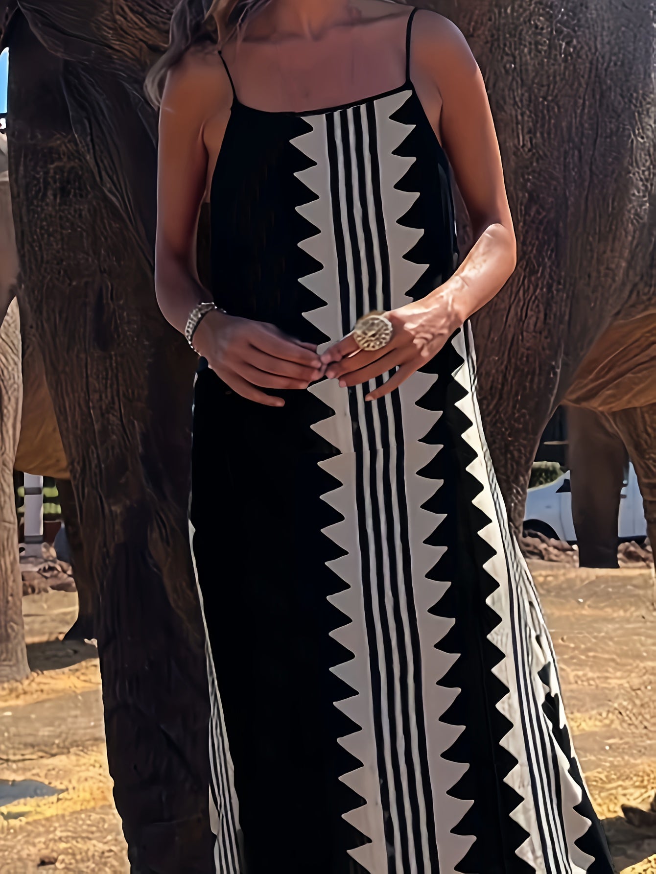 Plus Size Geometric Print Backless Cami Dress