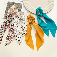 Floral Bowknot Hair Scarf Scrunchies Elastic Hair Tie