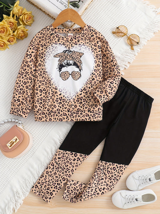 Girl's Camo 2pcs Top & Pants Set Anime Print Outfit