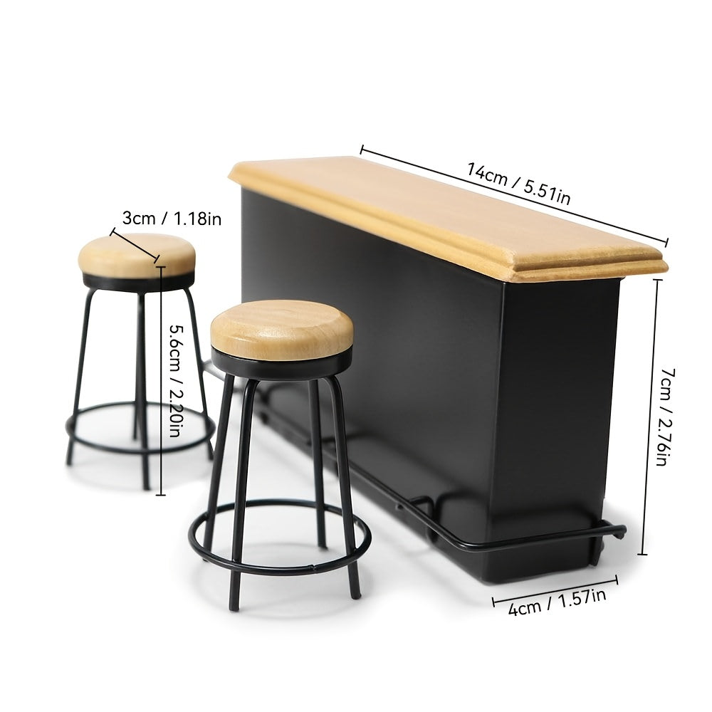 1:12 Dollhouse Mini Bar Set Table with 2 Chairs - Market and Home Decor
