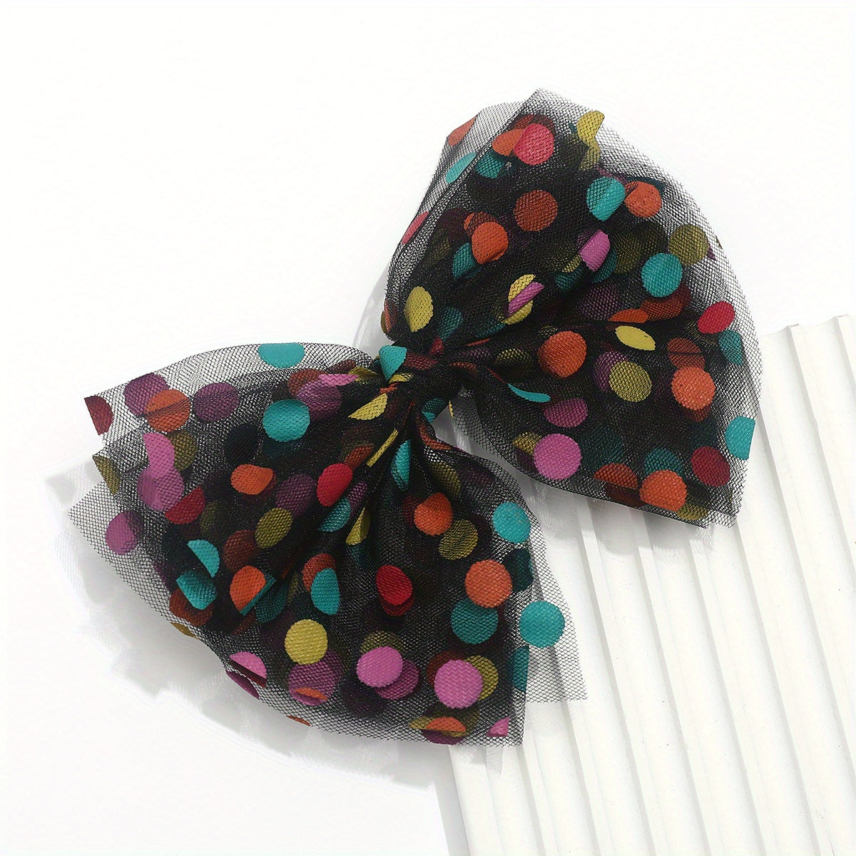 Colorful Dot Decor Bow Hair Clip Sweet Mesh Bowknot Hair Clip