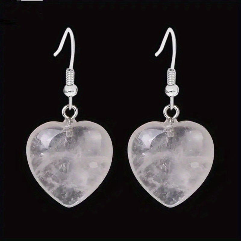 Heart Shaped Crystal Drop Earrings - Rose Quartz Amethyst