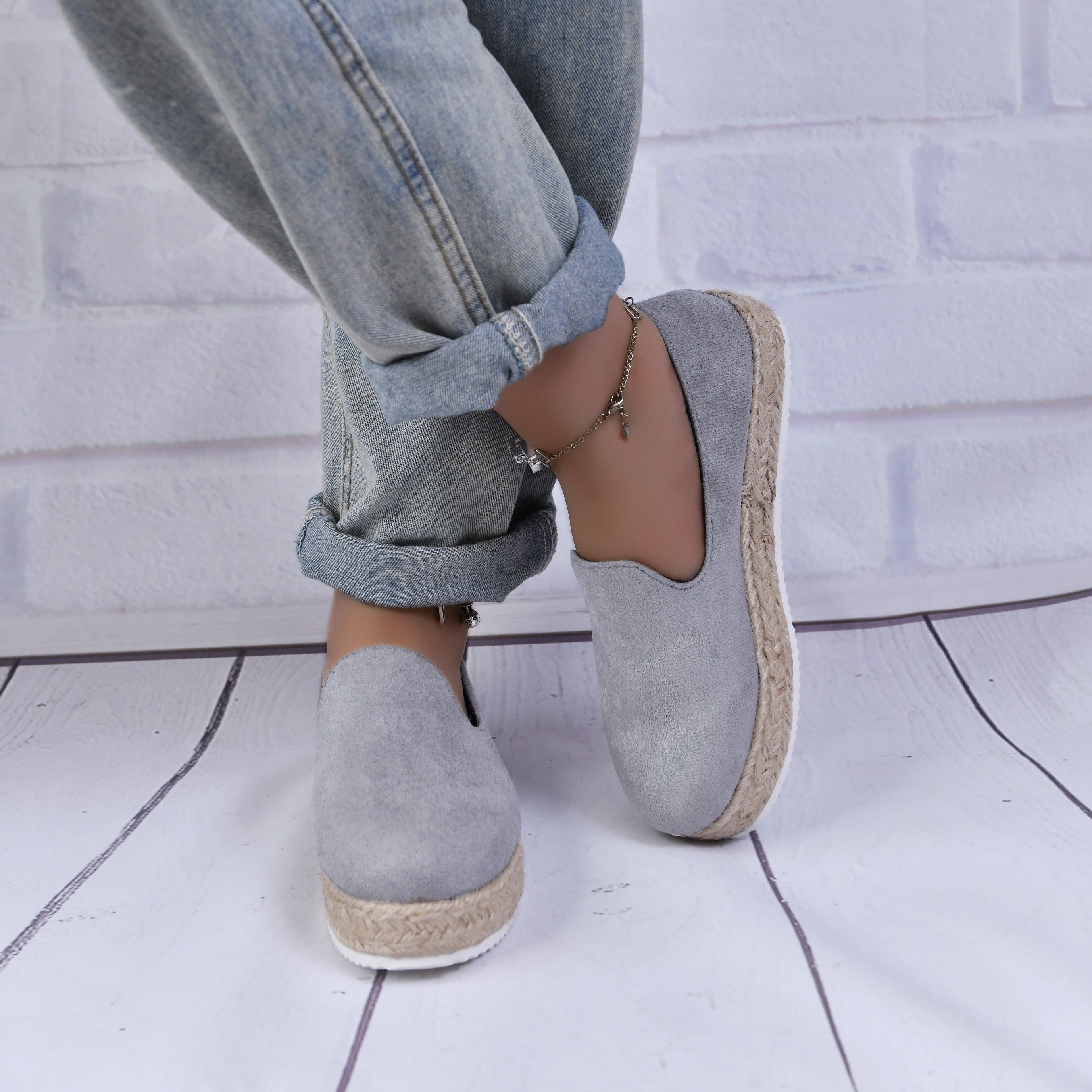 Women's Platform Espadrilles Loafers Slip On Flat Shoes