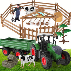 Big Tractor Toy Farm Animals Set with Truck and Trailer, Fence, Farmer, Tools