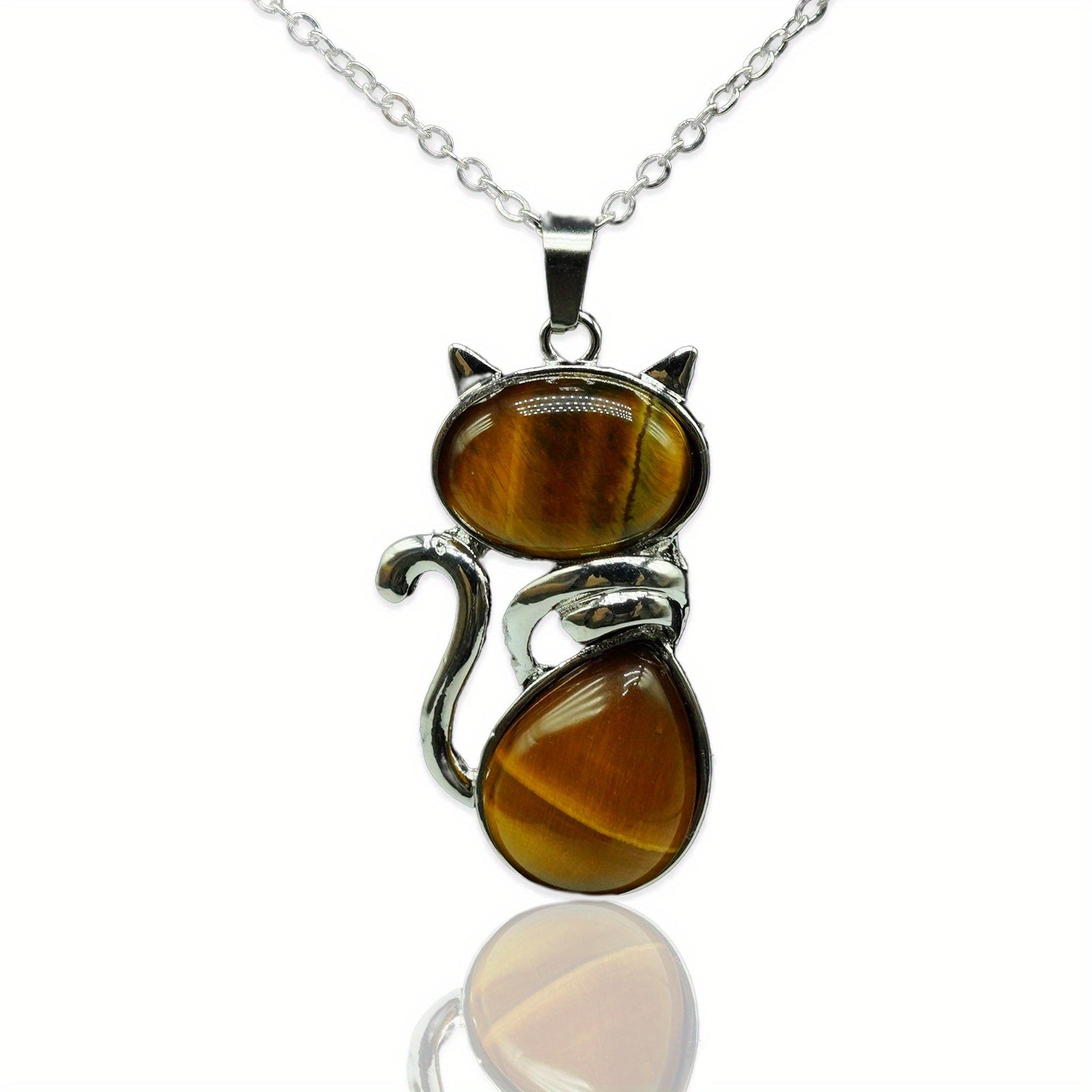 Cat Crystal Pendant Necklace Natural Quartz Stone Jewelry