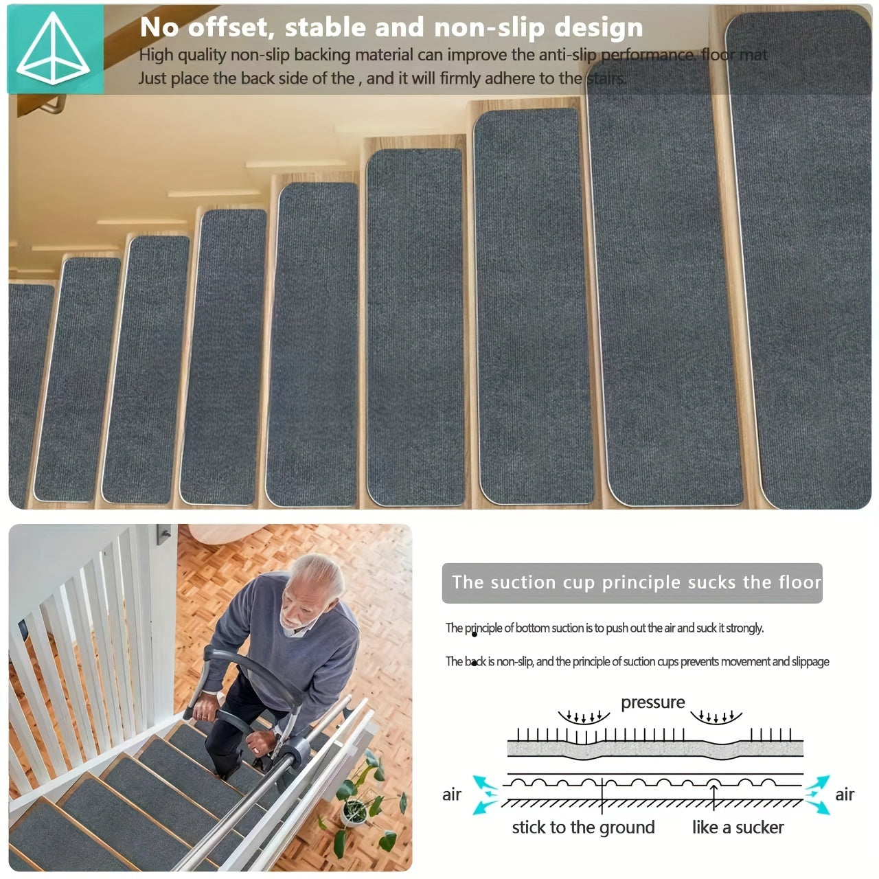 15pcs Non Slip Stair Tread Rugs Soft Machine Washable Stair Carpet Runner