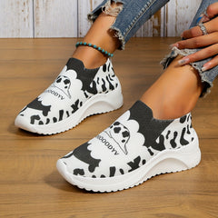 Cow Print Sock Shoes Women Breathable Slip On Sneakers