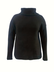  Solid Batwing Sleeve High Neck Sweater