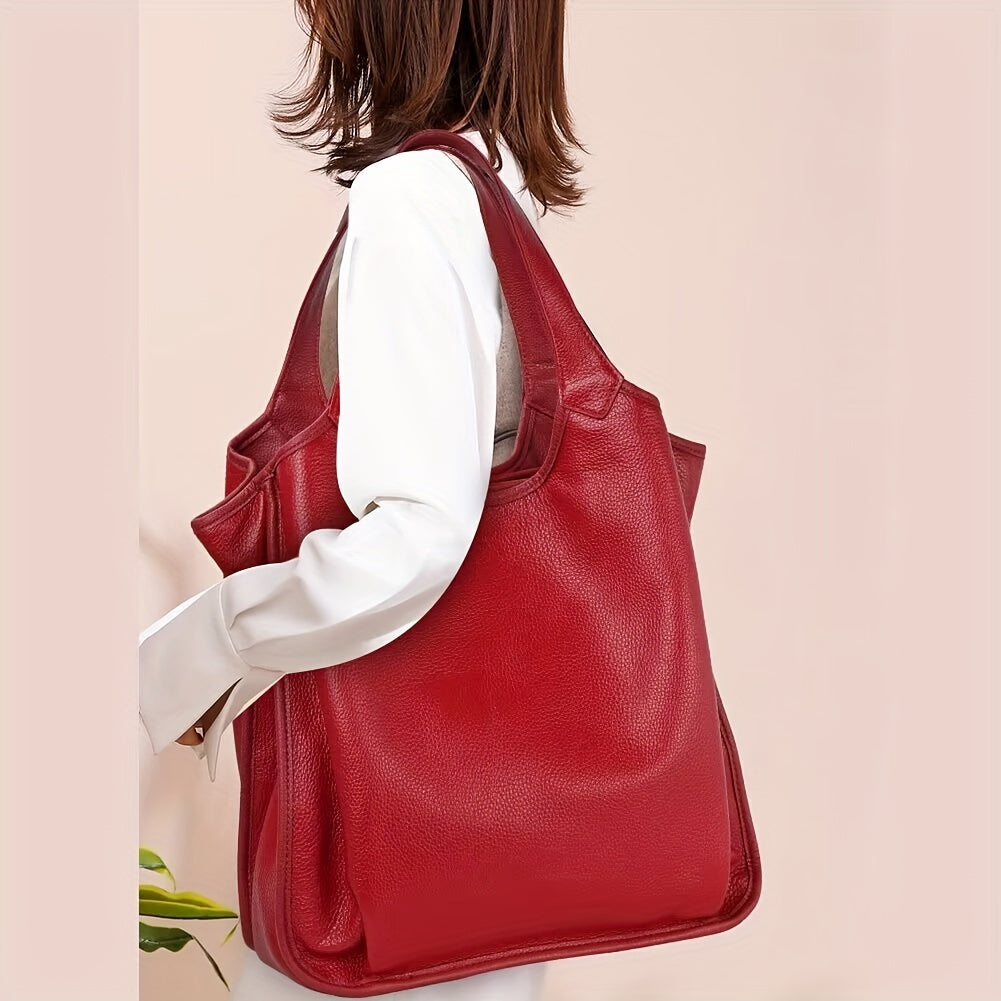 Women's Large Leather Hobo Shoulder Bag with Solid Handbag