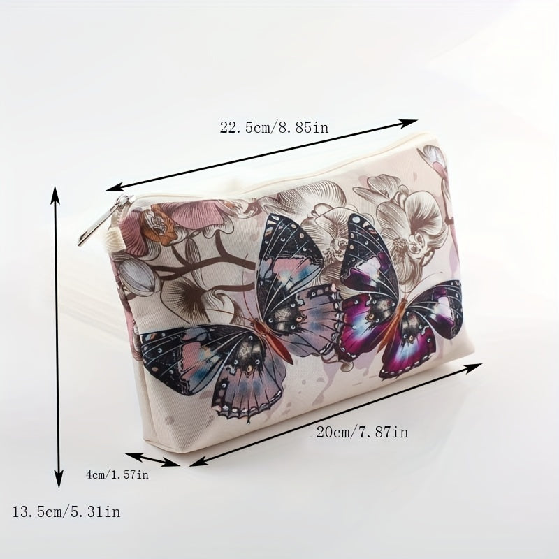 Vintage Butterfly Pattern Makeup Zipper Bag Lightweight Portable Cosmetic Bag