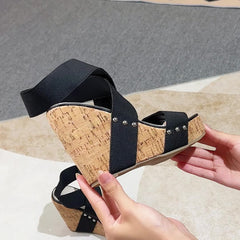 Women's Wedge Sandals Open Toe Elastic Strap Slip On Heels