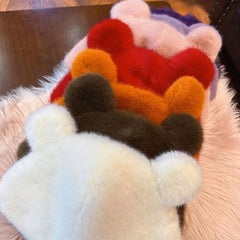 Bear Ears Plush Cloche Hats Faux Fur Warm Bucket Hat