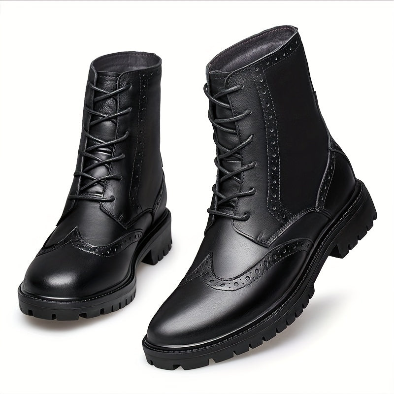 Men's Wingtip Service Boots Brogue Combat Boots Casual Lace