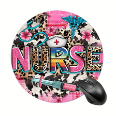 Pink Nurse Life Round Mouse Pad Non Slip Rubber Base 7.87in