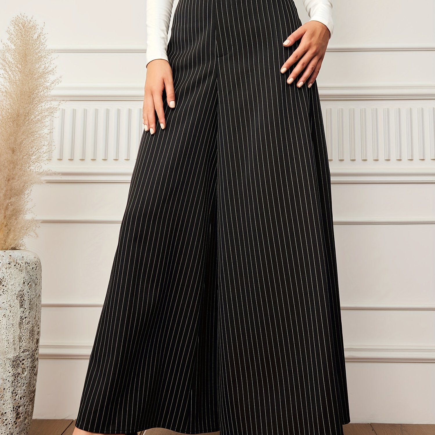 Stripe Print Wide Leg Pants Casual Loose Pants