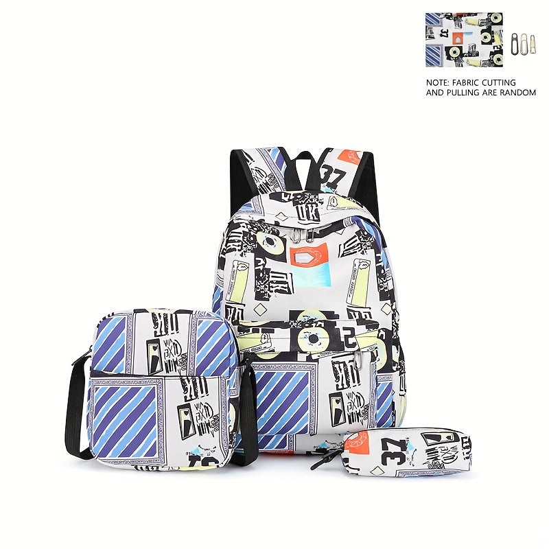 Cartoon Graffiti Print Backpack Set for Students