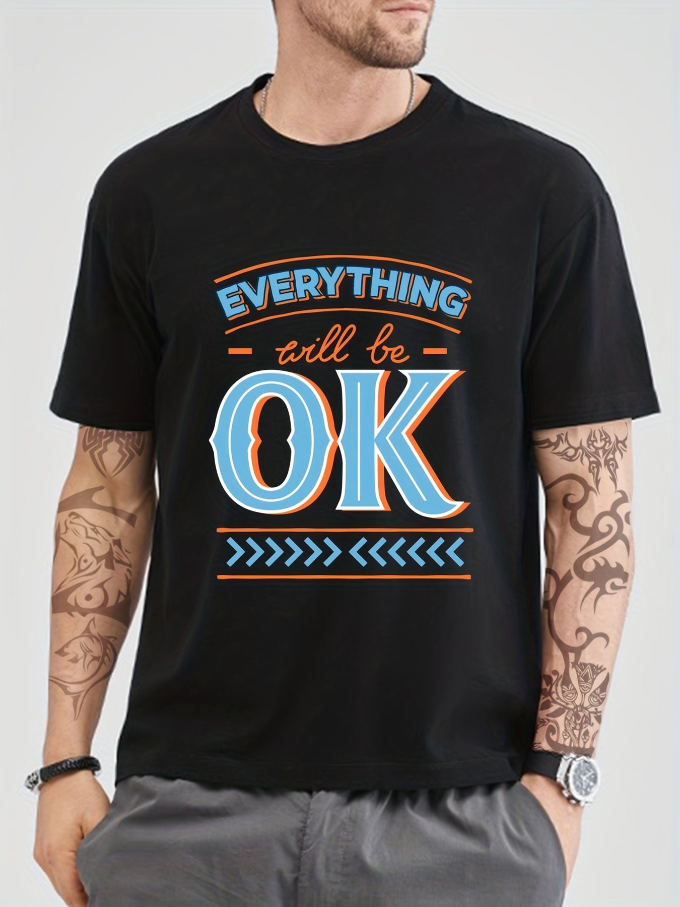 Men's Everything Will Be OK Print Graphic Crew Neck Tee