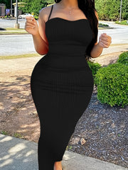  Solid Ribbed Cross Back Maxi Dress