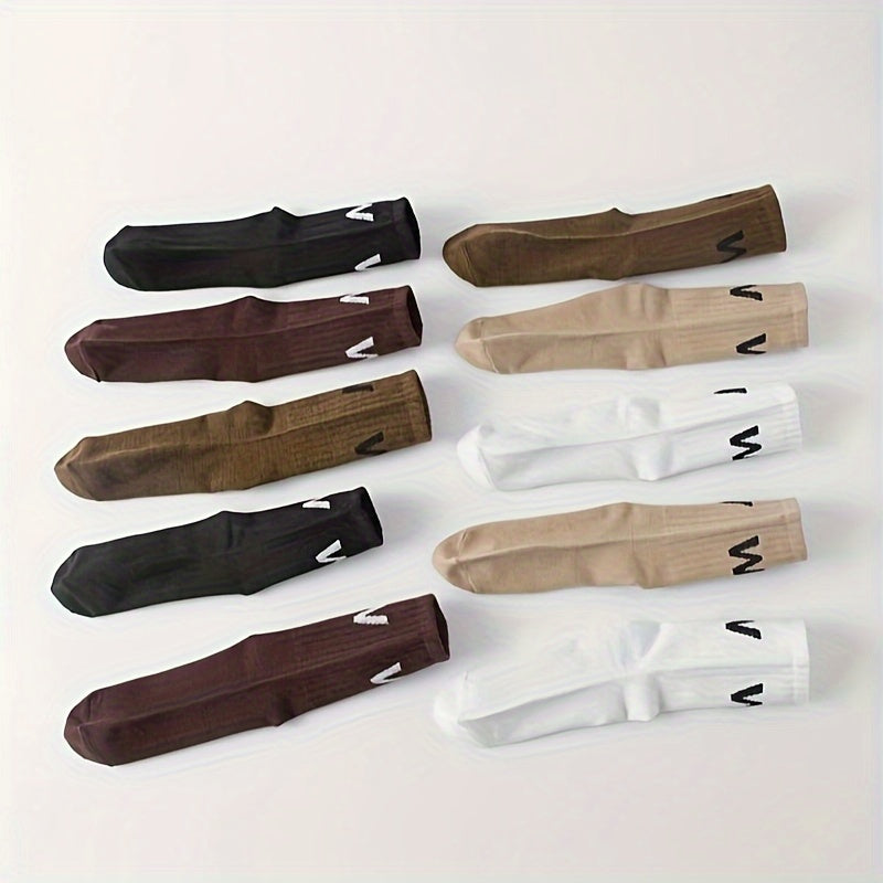 10 Pairs Letter Print Socks Comfy & Breathable Mid Tube Socks