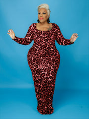 Leopard Print Square Neck Bodycon Dress Plus Size