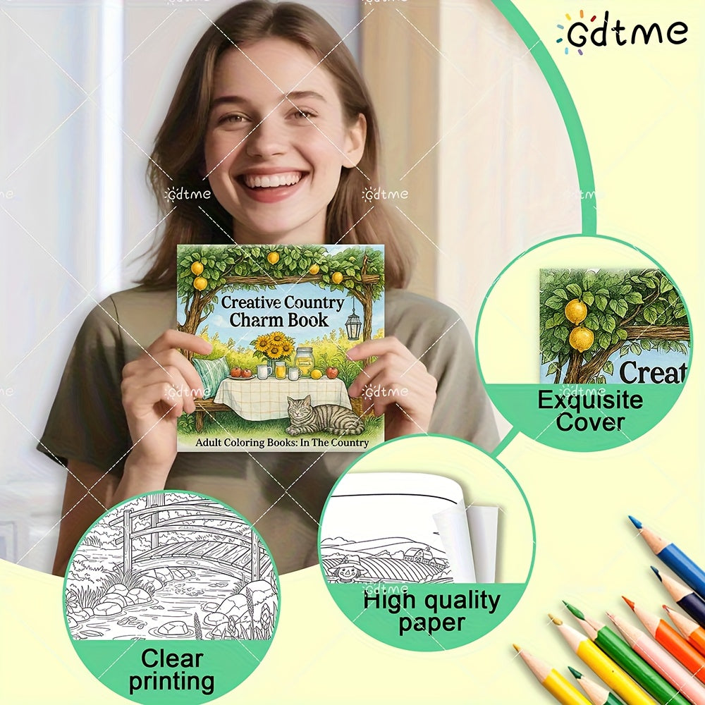 Farm Themed Coloring Book for Adults with Cats Cows Barns