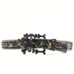 Men's Big Skull Rhinestone Inlaid PU Leather Belt Hip hop Style Buckle