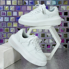 Faux Leather Chunky Sneakers Lace Up Skate Shoes