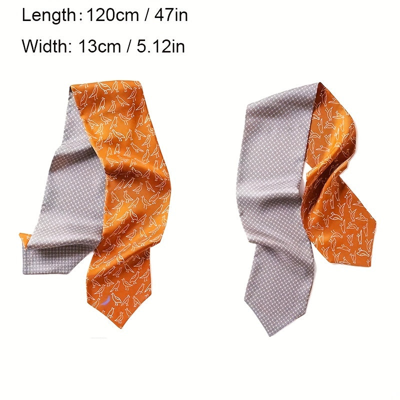 Geometric Print Skinny Scarf Reversible Ribbon Neckerchief Satin Scarves