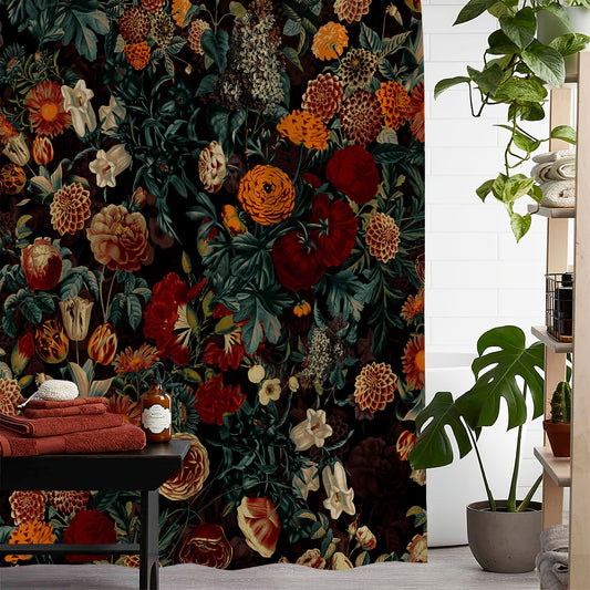 Vintage Floral Skull Mushroom Watercolor Shower Curtain with Hooks