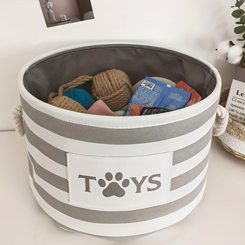 2pcs Cartoon Round Linen Fabric Storage Hamper Doy Claw Printing