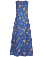 Planet Print Notched Neck Tank Maxi Dress Plus Size