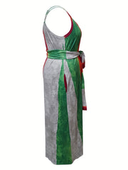 Plus Size Colorblock Maxi Cami Dress with Belt