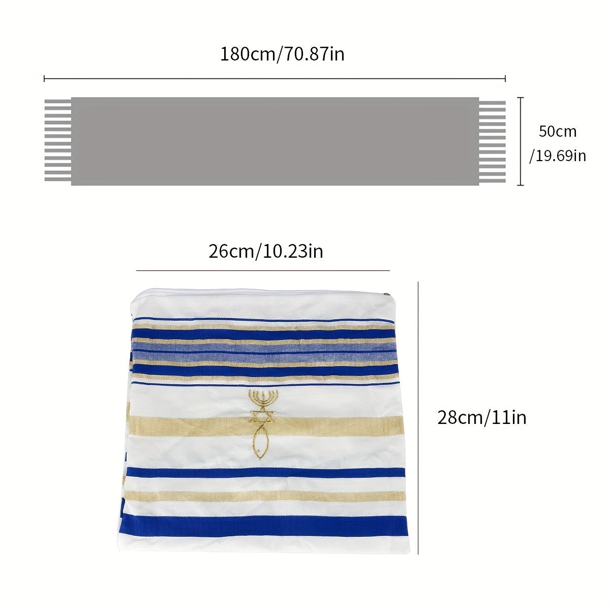 Messianic Jewish Tallit Prayer Shawl Scarf 70x19 with Talis Bag