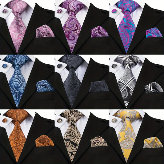Men's Floral Tie Set with Handkerchief and Clip