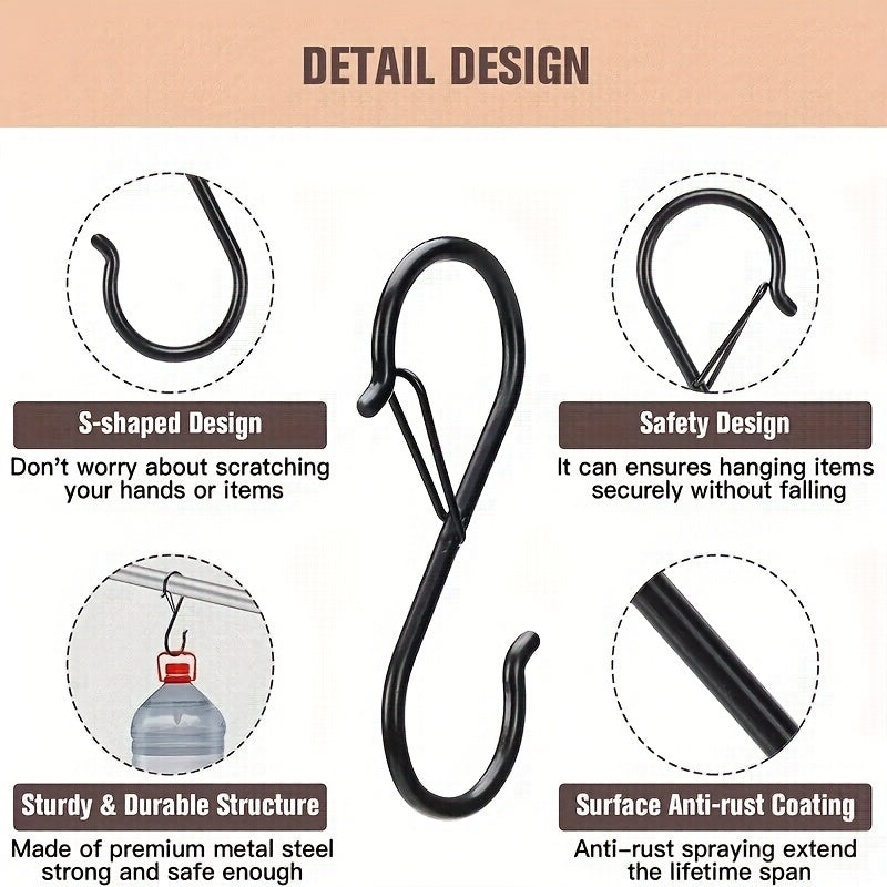 6pcs S Hooks Heavy Duty Safety Buckle Kitchen Closet Rod S Hooks 9.02cm