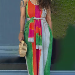 Plus Size Colorblock Maxi Cami Dress with Belt
